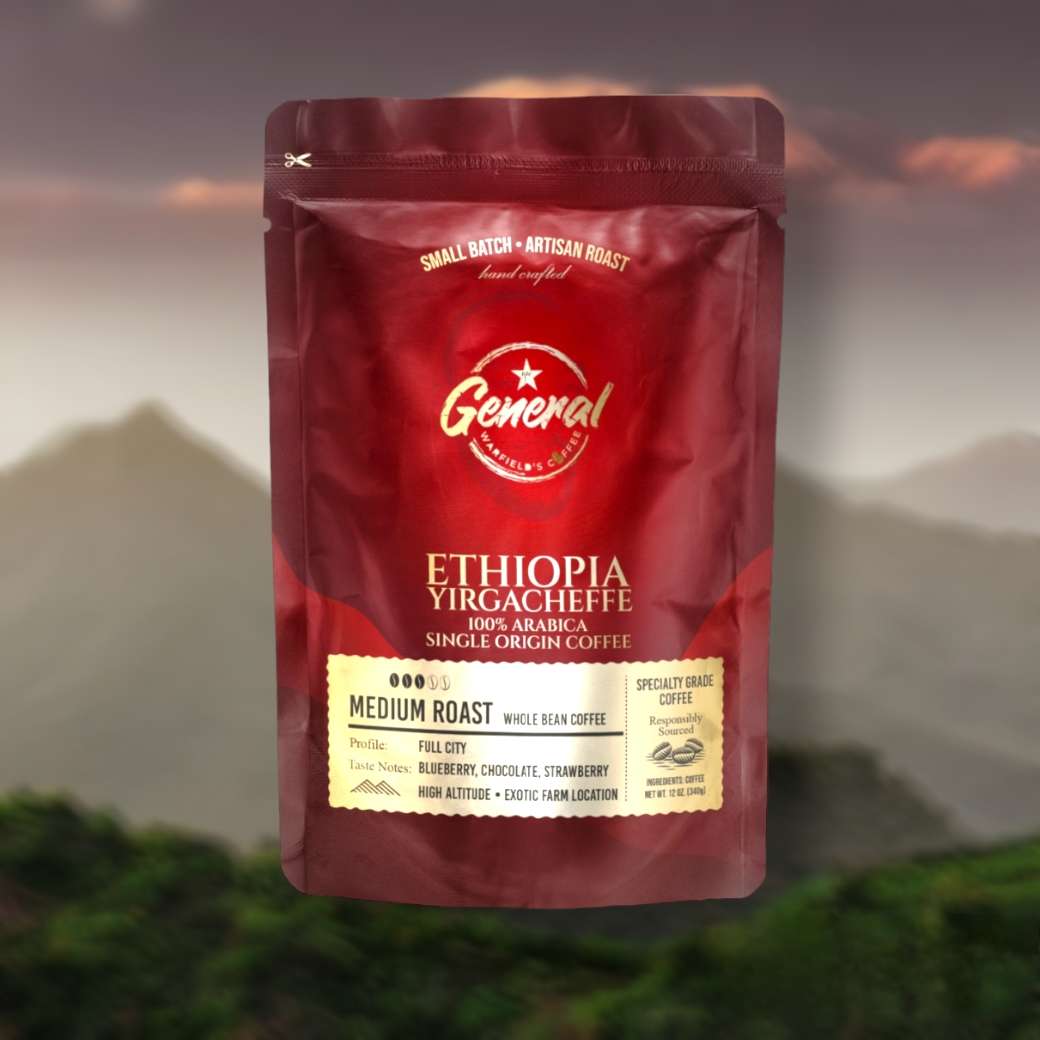General Warfield’s Ethiopian Yirgacheffe whole bean coffee lifestyle representation