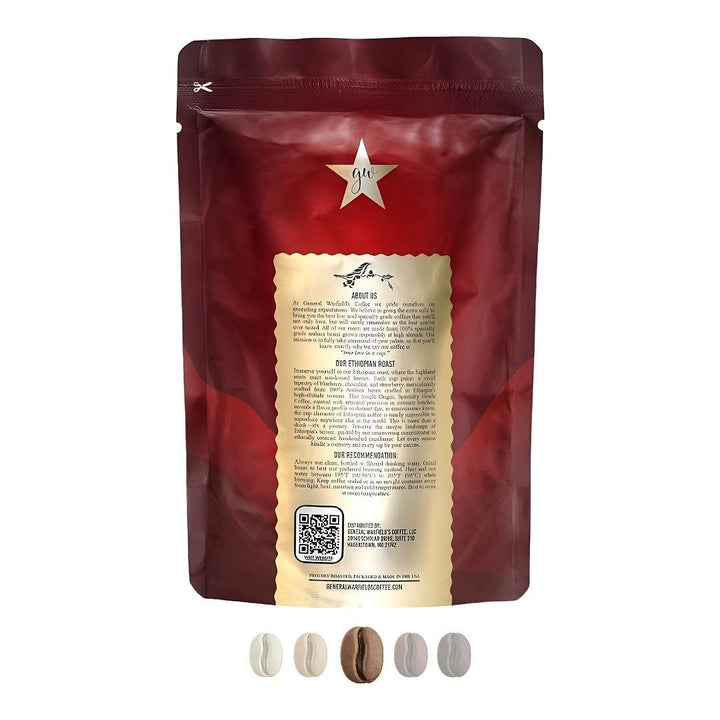 Back view of General Warfield's Ethiopian whole bean Yirgacheffe coffee
