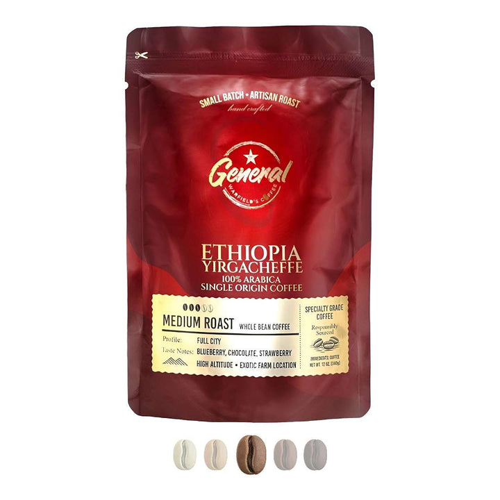 Front view of General Warfield's Ethiopian whole bean coffee