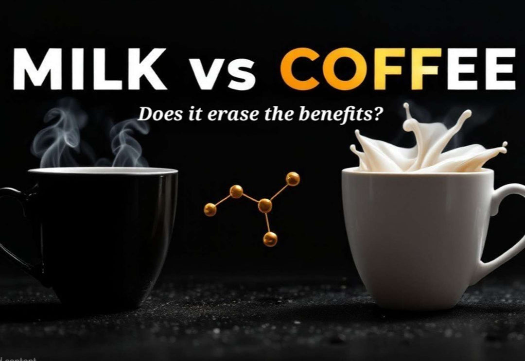 Side-by-side comparison of a cup of black coffee and a cup of coffee with milk