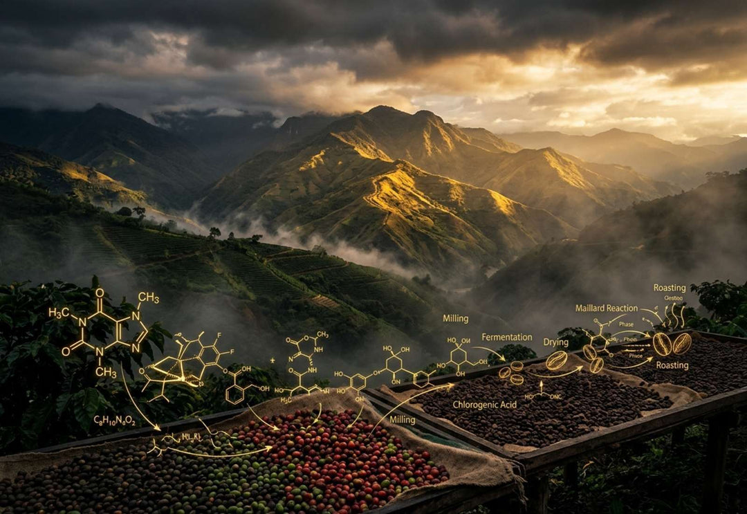 High altitude mountains, specialty beans, processed, and roasted coffee contributing to pH, perceived acidity, and titratable acidity. 
