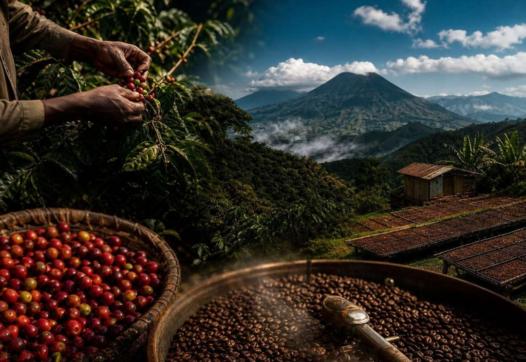 Mountain coffee farm — hand-picked Arabica cherries and freshly roasted beans, General Warfield's Coffee