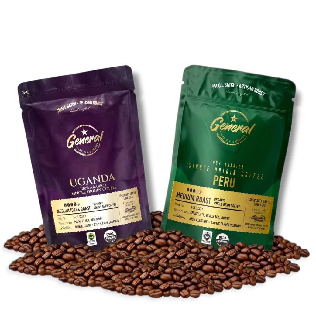 Fair-Trade and USDA Organic certified Whole Bean Ugandan and Peruvian roasts 