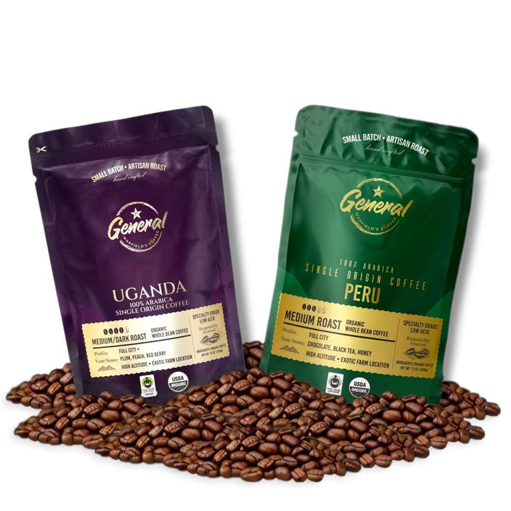 Fair-Trade and USDA Organic certified Whole Bean Ugandan and Peruvian roasts 