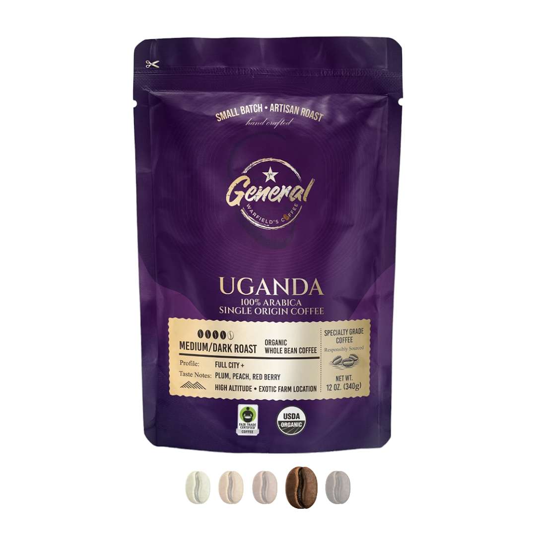 Front view showing roast profile of Ugandan organic roast