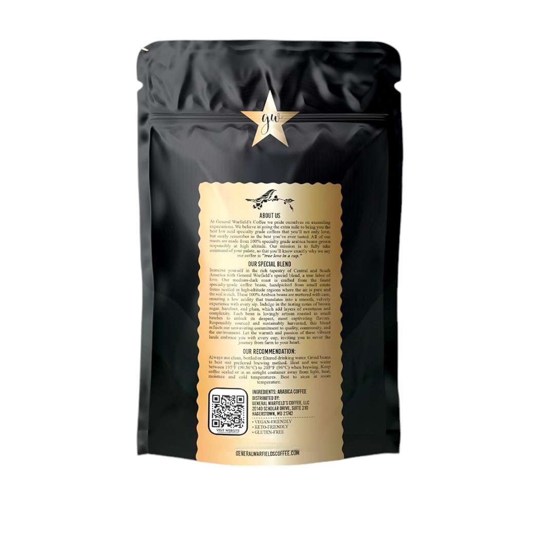 General Warfield’s Coffee® Special Blend - Central & South America back view of packaging